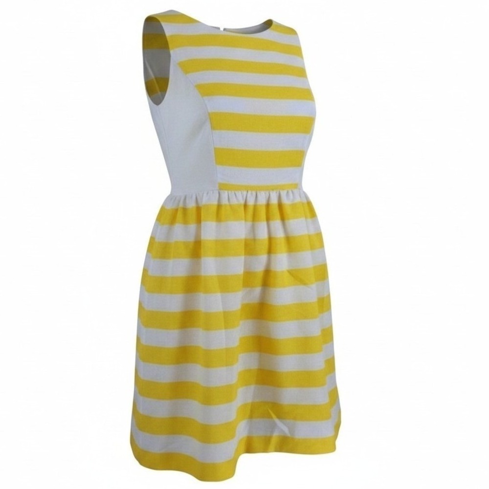 Kensie‎ Womens Yellow White Striped Sleeveless Fit and Flare Dress Small
